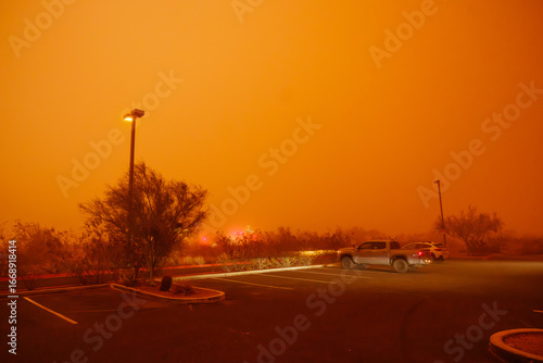 Papago park tempe phoenix arizona parking lot in dust storm haboob 