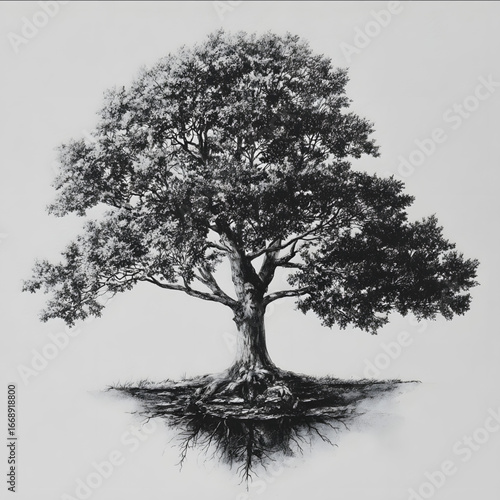A realistic tree of life drawing but the tree is on the thinner side.