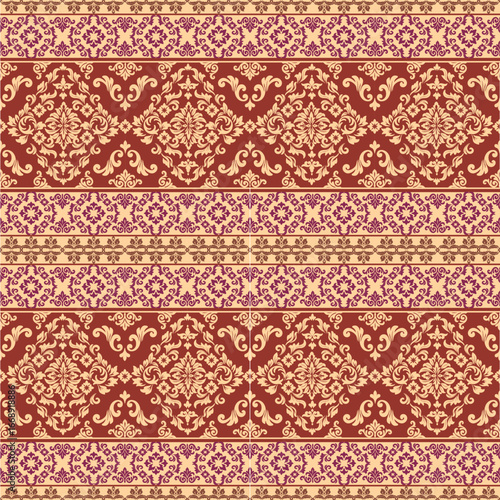 
Seamless damask pattern background. Luxurious classic ornament in baroque style. Golden ornament design for wallpaper, textiles and luxury interior.