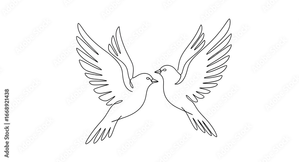 Fototapeta premium Graceful union two birds minimalist line art soaring together in harmony