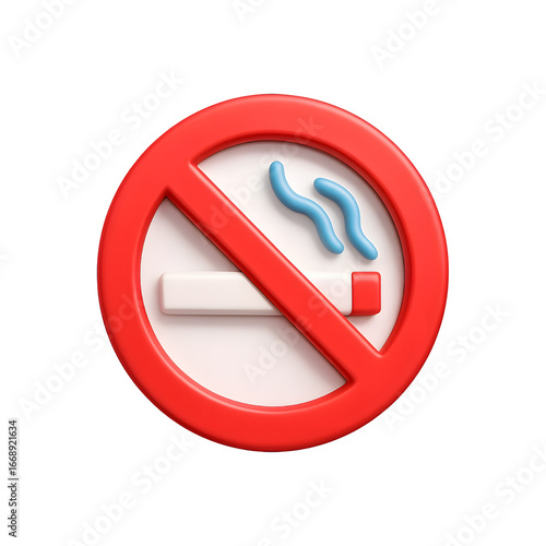 Three Dimensional No Smoking Symbol Sign Isolated on Transparent Background Representing Health and Wellness