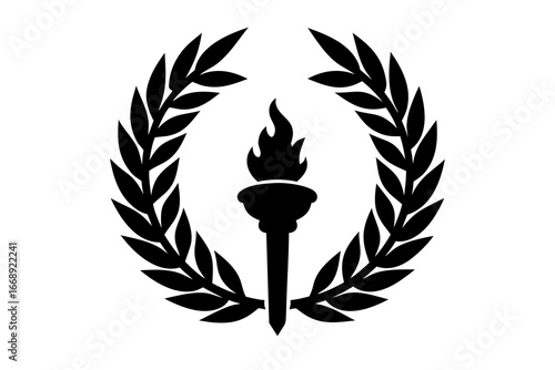 Olympic Torch with Laurel Wreath Icon – Symbol of Victory, Sports, and Olympic Games