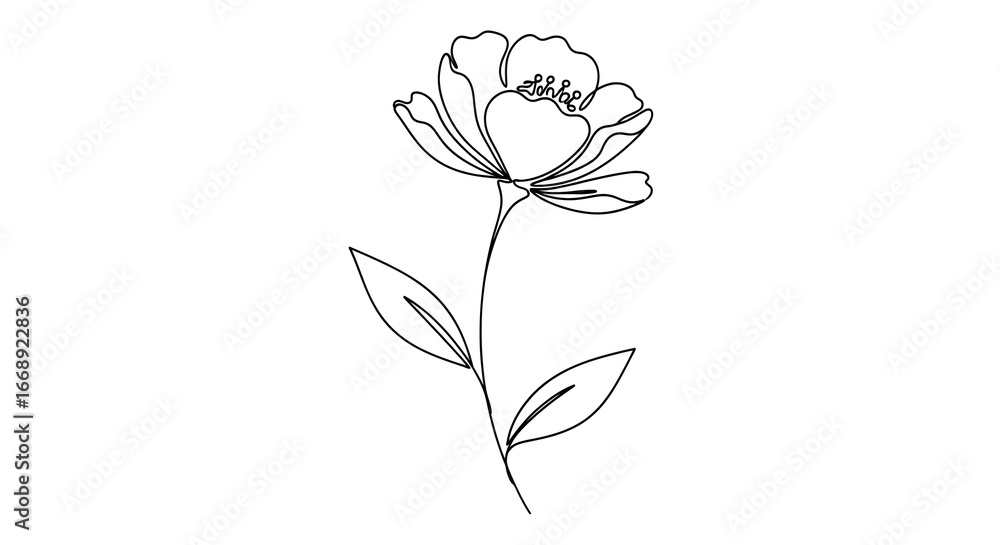Obraz premium Elegant botanical minimalism: Continuous line drawing of a blooming floral