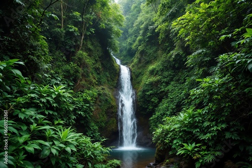 Lush Tropical Waterfall Serene Nature Scene Green Jungle Rainforest