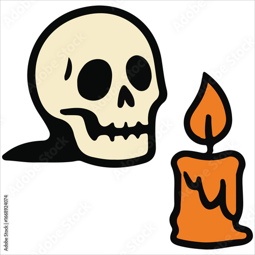 Halloween Skull with Burning Candle,Spooky Horror Characters illustration, Ghost Doodle design sublimation 