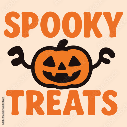 Halloween Spooky Treats Typography with Pumpkin ,Spooky Horror Characters illustration, Ghost Doodle design sublimation 
