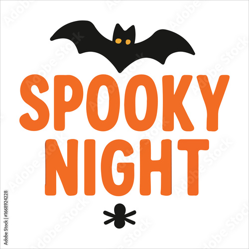 Halloween Spooky Night Typography with Bat,Spooky Horror Characters illustration, Ghost Doodle design sublimation 