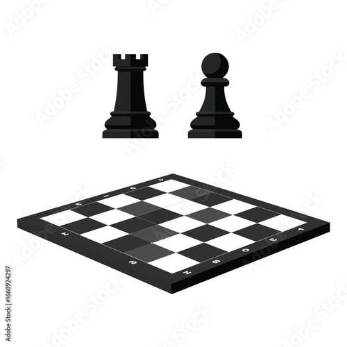 chess board and pieces on a plain white background