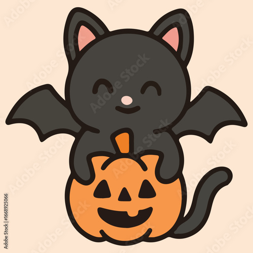 Halloween Cute Bat Sitting on Pumpkin Jack-O’-Lantern,Spooky Horror Characters illustration, Ghost Doodle design sublimation 