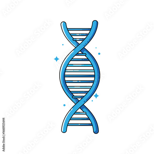 a blue cartoon double helix dna structure with sparkles