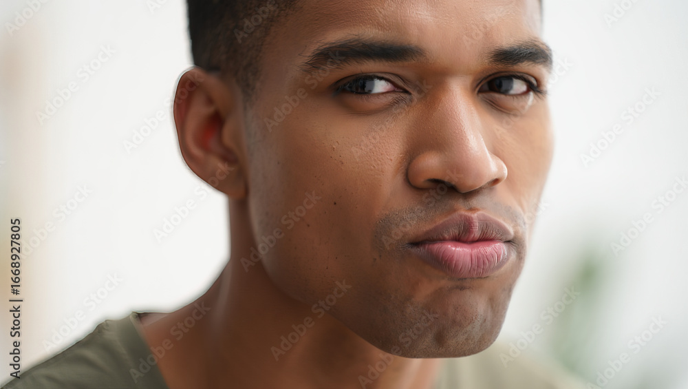 Fototapeta premium Man whistling with puckered lips, casual mood.