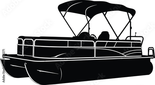 Silhouette of a Pontoon Boat with a Canopy and Seats on a White Background watercraft