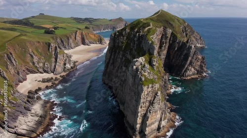 Picturesque Shoreline View at Coastal Geographic Location with Land and Sea Meeting