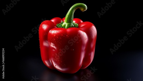 a vibrant glistening red bell pepper isolated on a black background with a clean white background