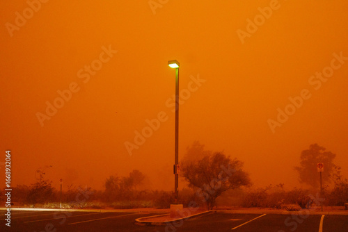 Street lamp inside of a dust storm haboob tempe phoenix arizona