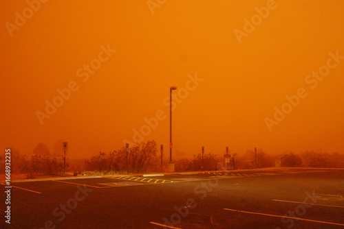 Empty parking lot inside of a dust storm haboob tempe phoenix arizona