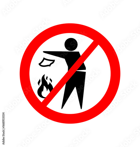 do not burn litter rubbish trash sign symbol in red circle vector isolated on transparent background