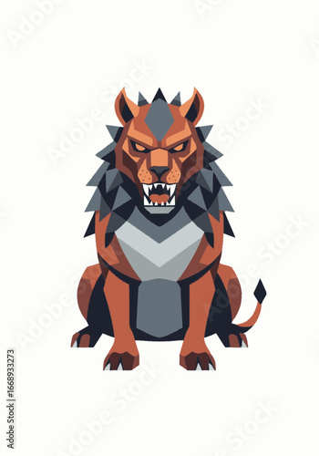 Geometric Lion Illustration with Spiked Mane and Bold Expression