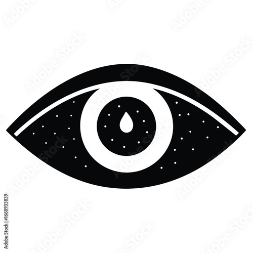 Black and White Abstract Eye Symbol with Tear Drop and Dots icon graphic