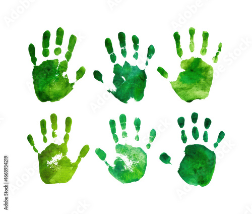 Creative green handprints display in whimsical artistic inspiration isolated on transparent background, png