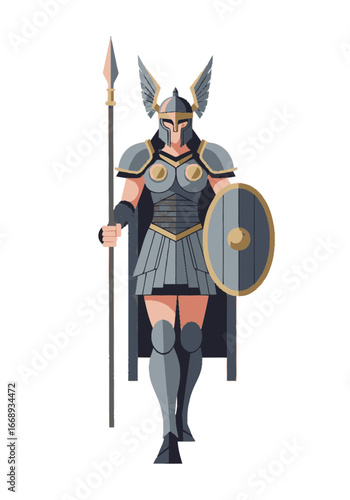 Warrior Valkyrie with Spear and Shield illustration, a symbol of Norse mythology and bravery