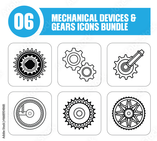 Mechanical Devices And Gears Icons Bundle