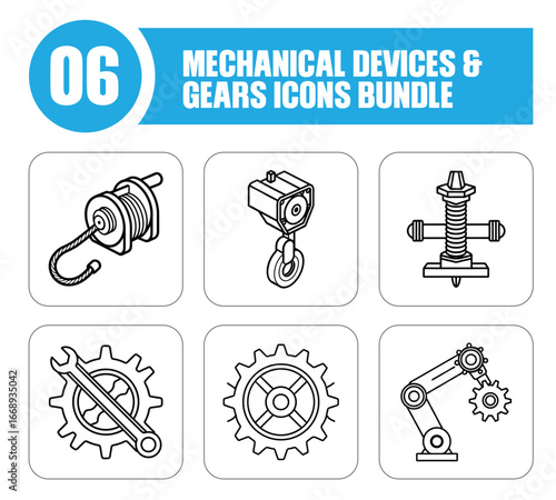 Mechanical Devices And Gears Icons Bundle