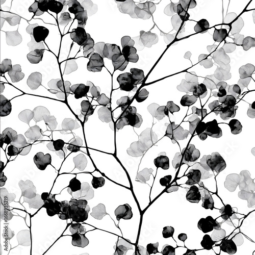 elegant plant background print pattern black on white background.