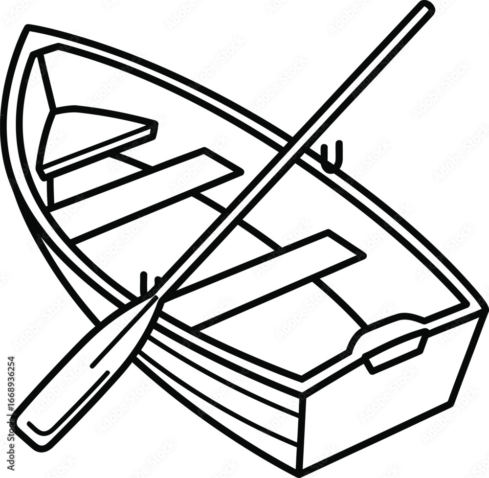 Fototapeta premium Vector illustration of empty rowboat with oar