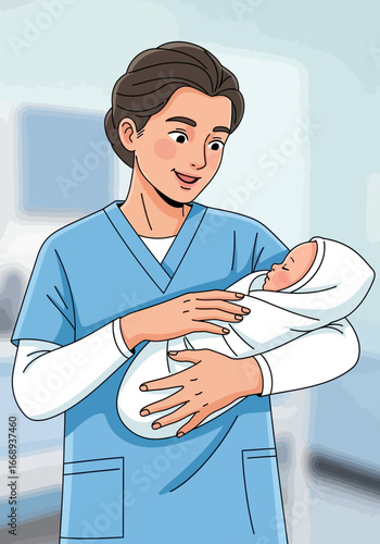 Nurse focusing on hygiene and safe baby care