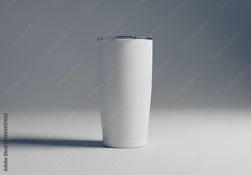Slim White Modern Tumbler Mockup in a Minimalist Studio with a Plain Grey Background and Soft Light