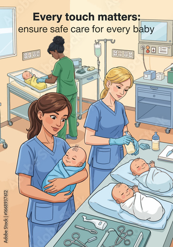 Healthcare campaign poster on baby hygiene