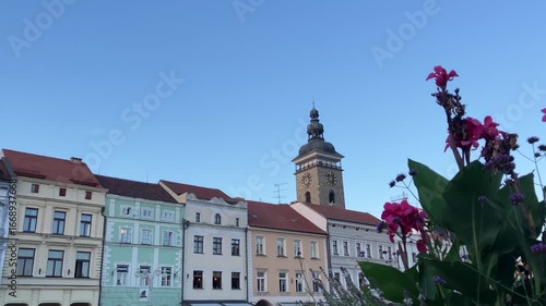 Ceske Budejovice, Czech, August 25.2025: Main square of Přemysl Otakar II in České Budějovice, South Bohemia, Czech Republic. Featuring the historic town hall and the iconic Black Tower