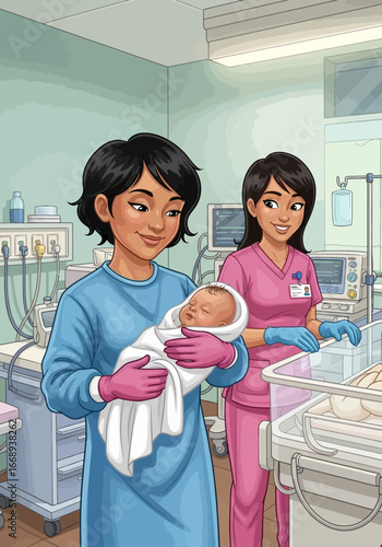 Nurse presenting awareness for neonatal safety