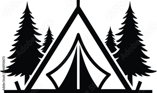 Vector art of camping tent in the forest, symbolizing outdoor adventure