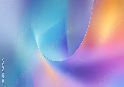 Abstract image of flowing, translucent pastel sheets in blue, purple, and orange hues, creating a smooth, curved composition