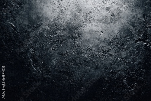 Dark, textured wall with a central light source highlighting uneven, rough surface; shades of gray and black