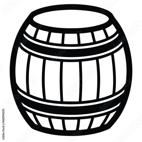 Black Outline Icon of a Wooden Barrel with Metal Bands on a White Background barrel maker cooperage