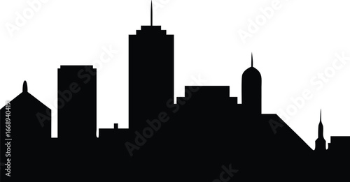 Boston City Skyline Silhouette Vector Black Urban Skyline Illustration of Famous Landmarks, Buildings, Architecture Design