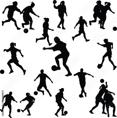 Soccer Players Silhouette Set Dribbling Passing and Ball Control
