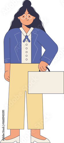 A stylishly dressed woman holding a briefcase, ready for business or travel.