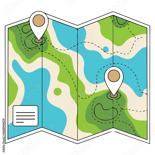 Paper tourist map area navigation orientation terrain isolated vector illustration on white background
