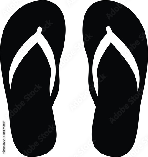 Flip Flop Silhouette Vector Icon Black Summer Sandal Symbol for Beach, Vacation, Travel, Footwear, Holiday, Flat Design