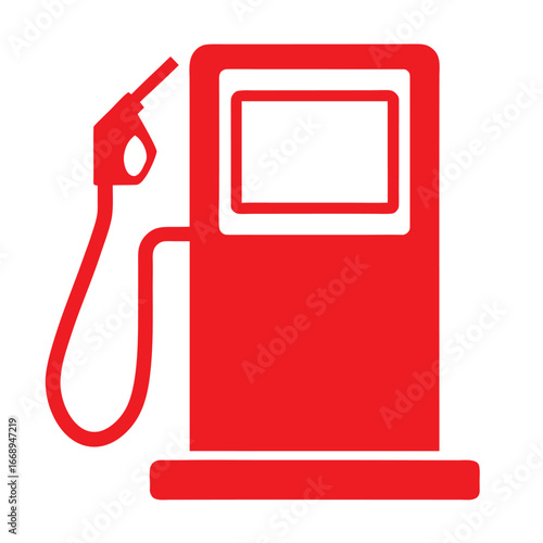 Red Gas Pump Icon with Hose and Nozzle on White Background fuel pump petrol station
