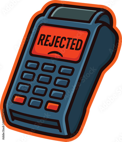 Frustrated payment terminal displaying rejected transaction creates financial stress and business uncertainty