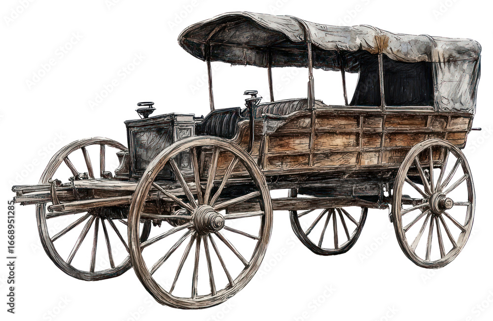 Fototapeta premium PNG Wooden carriage vehicles transportation vintage antique.