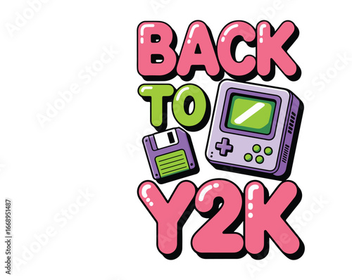Back to Y2K retro typography T-shirt design with early 2000s nostalgia, futuristic cyber style, vintage tech vibe, perfect for Y2K fashion, streetwear, and trendy aesthetic lovers.