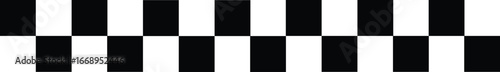 horizontal checkered border strip black white squares racing stripe isolated on white background.