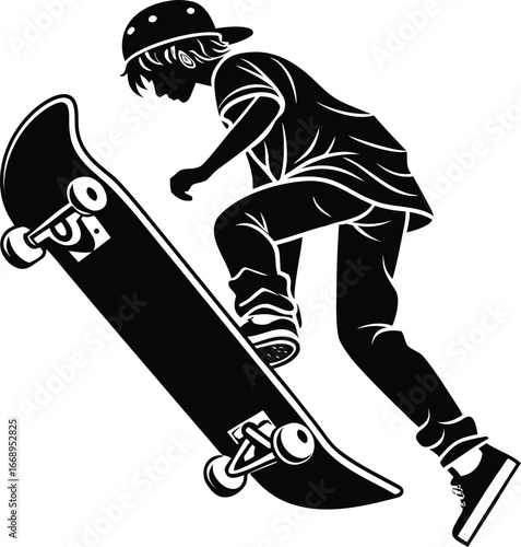 Skateboard Silhouette Vector Black Skateboard Icon Illustration for Extreme Sports, Urban Lifestyle, Skate Park, and Sport Design