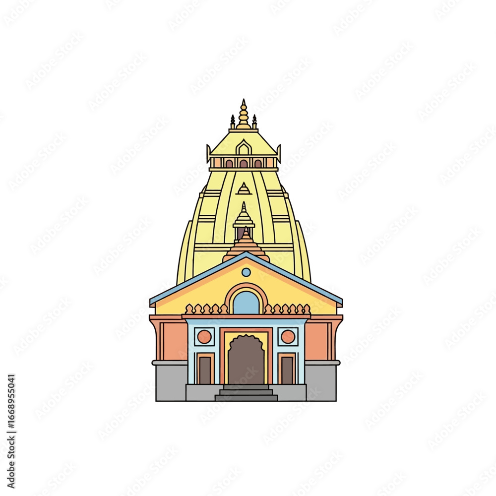 Fototapeta premium Colorful Outline Drawing of a Traditional Indian Temple.